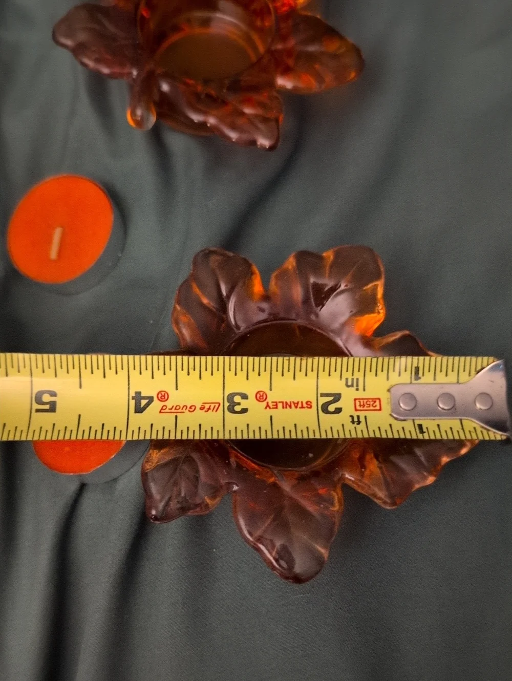 Amber Leaf Glass Tea Light Holders - Set of 4